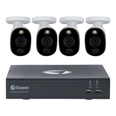 swann sistema de seguridad 1080p 8 canales 4 cams para exteriores con luz y visión nocturna