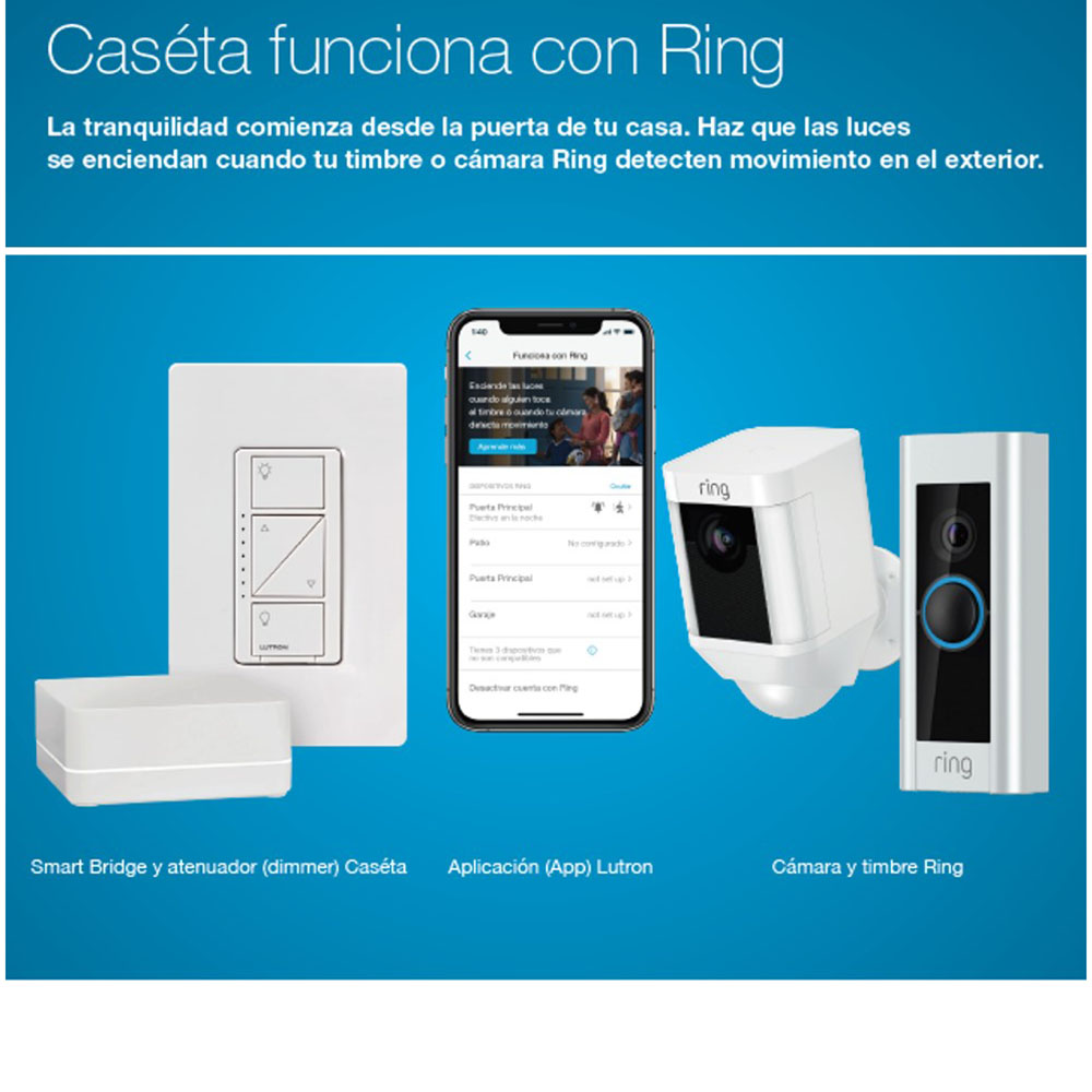LUTRON KIT 3 VIAS INALÁMBRICO ATENUADOR DE PARED + CONTROL CASETA The