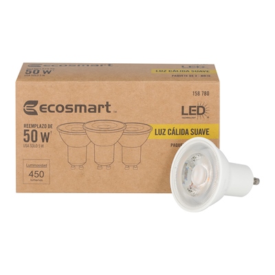 FOCO LED MR16 ECOSMART 5 W 450 LÚMENES LUZ AMARILLA 3 PIEZAS