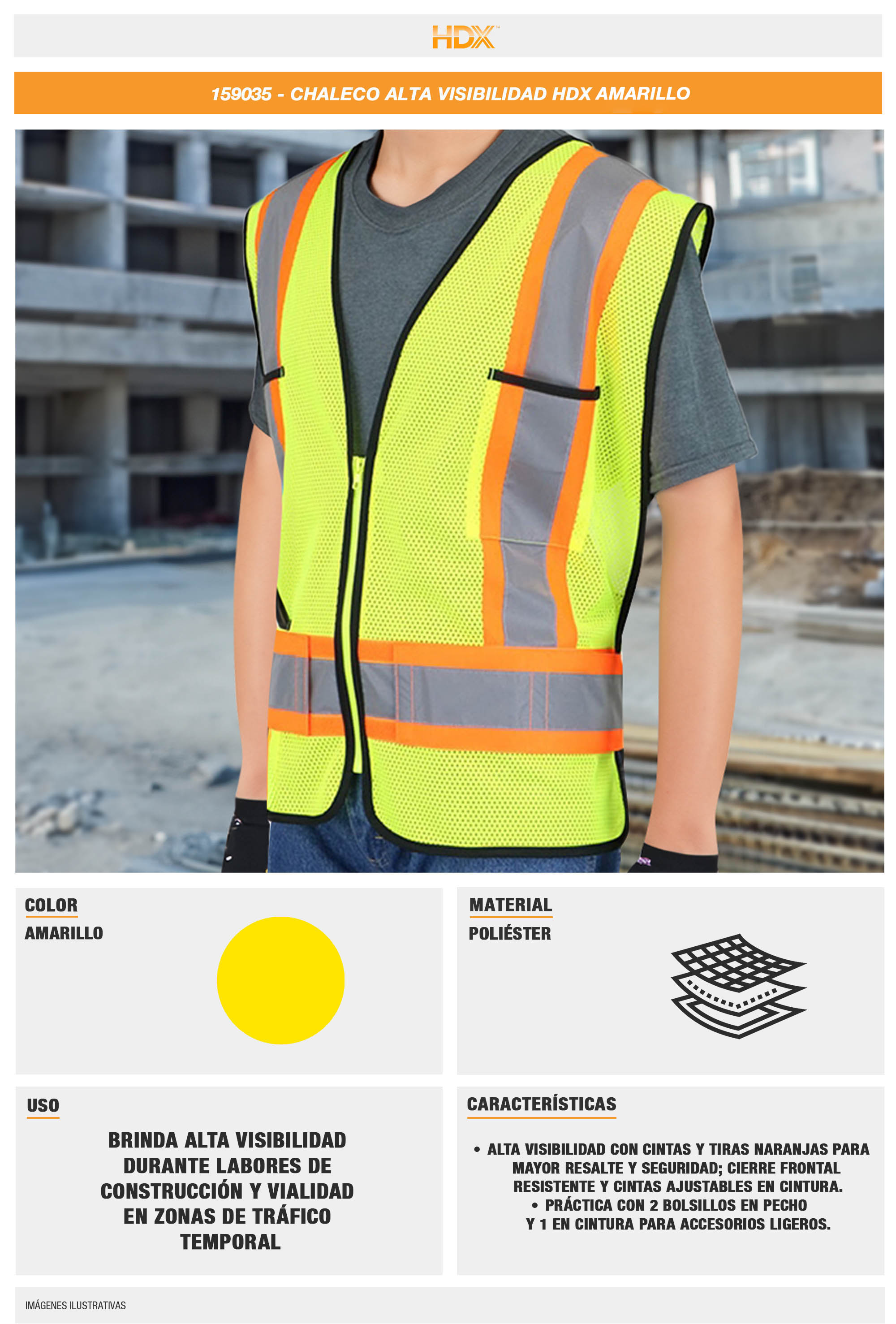 CHALECO DE SEGURIDAD AMARILLO DE ALTA VISIBILIDAD The Home Depot