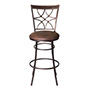 BANCO GARDNER GIRATORIO CON RESPALDO 76CM ACABADO BRONCE ASIENTO CAFE Y MADERA DE ACENTO