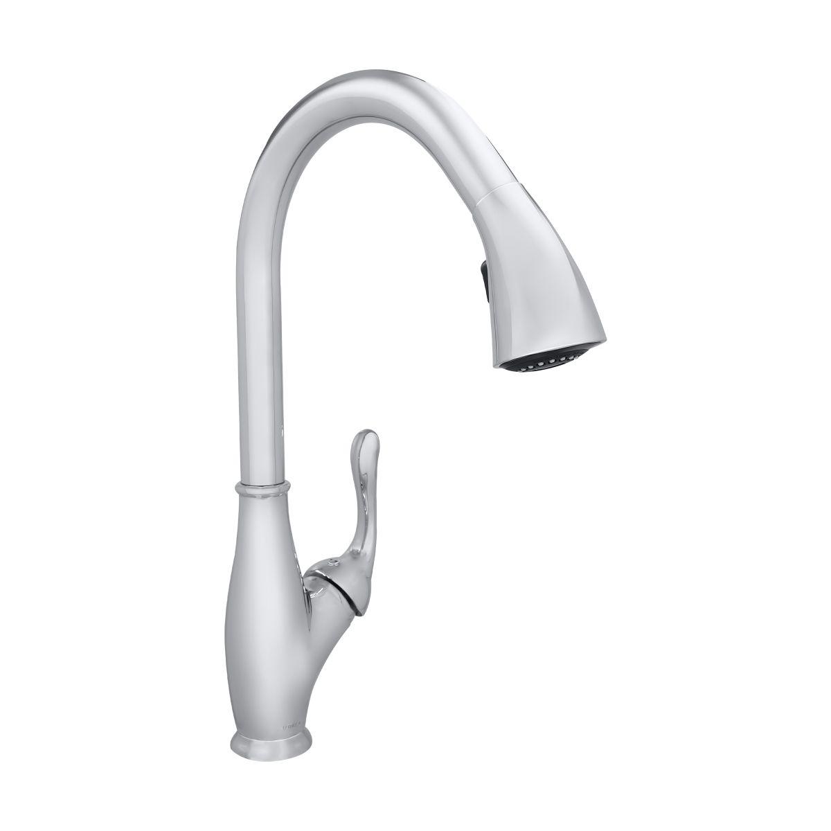 Monomando para cocina clasico americano con 2 funciones, de acero inoxidable.