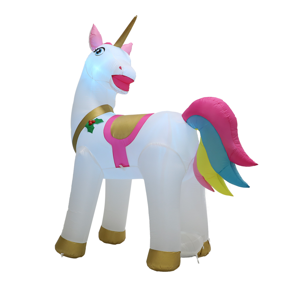 INFLABLE UNICORNIO MULTICOLOR NAVIDEÑO CON ILUMINACIÓN LED 2.13 M The