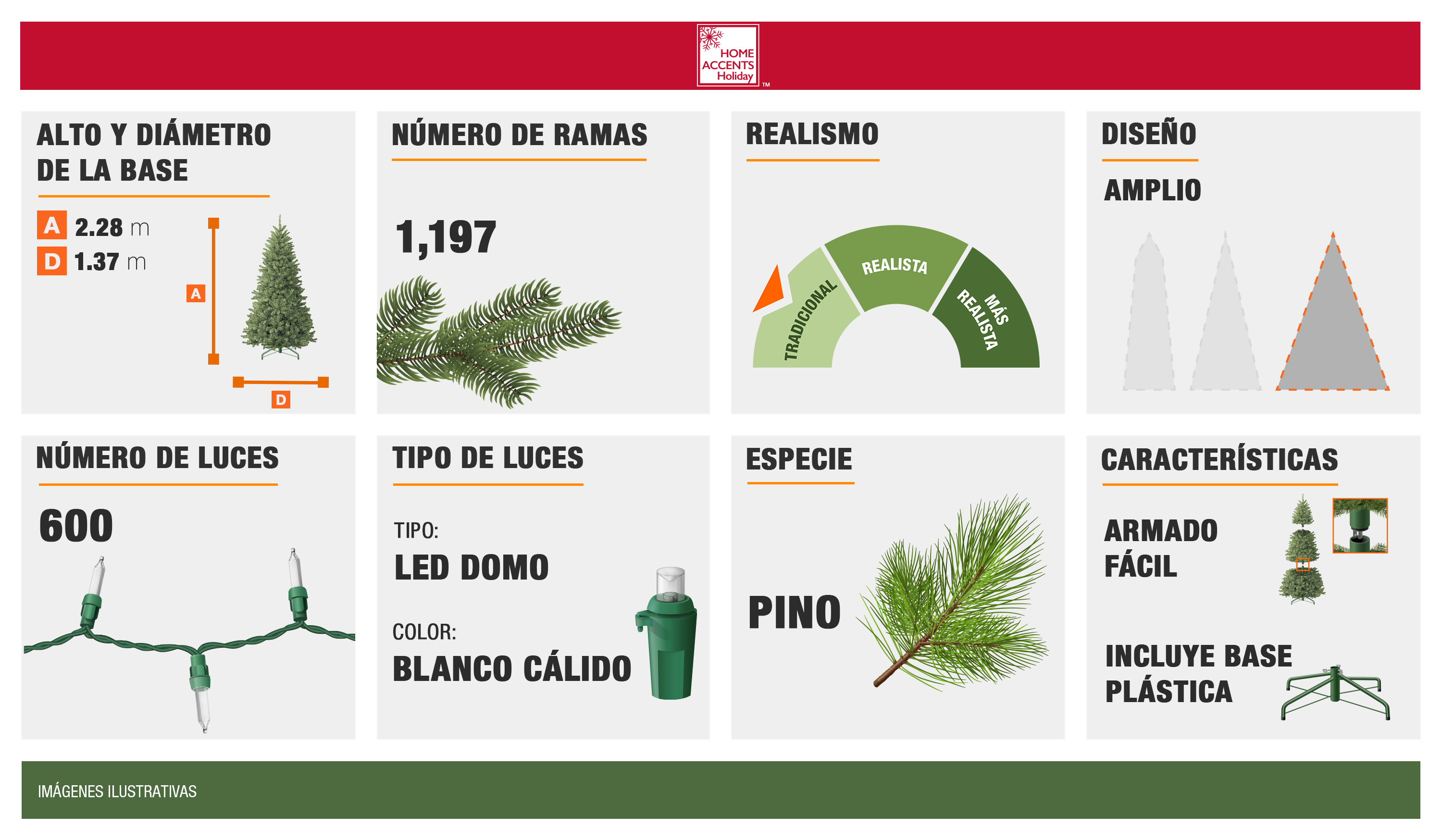 ÁRBOL NAVIDEÑO ARTIFICIAL RIVERTON VERDE CON ILUMINACIÓN 2.28 M HOME ACCENTS HOLIDAY The Home