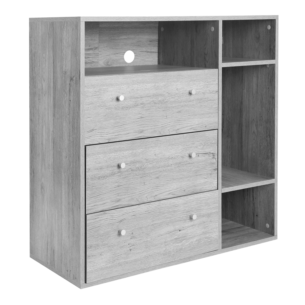 CÓMODA CON TRES CAJONERAS Y NICHO 94 X 94 X 39 CM GRIS CLARO The Home Depot México