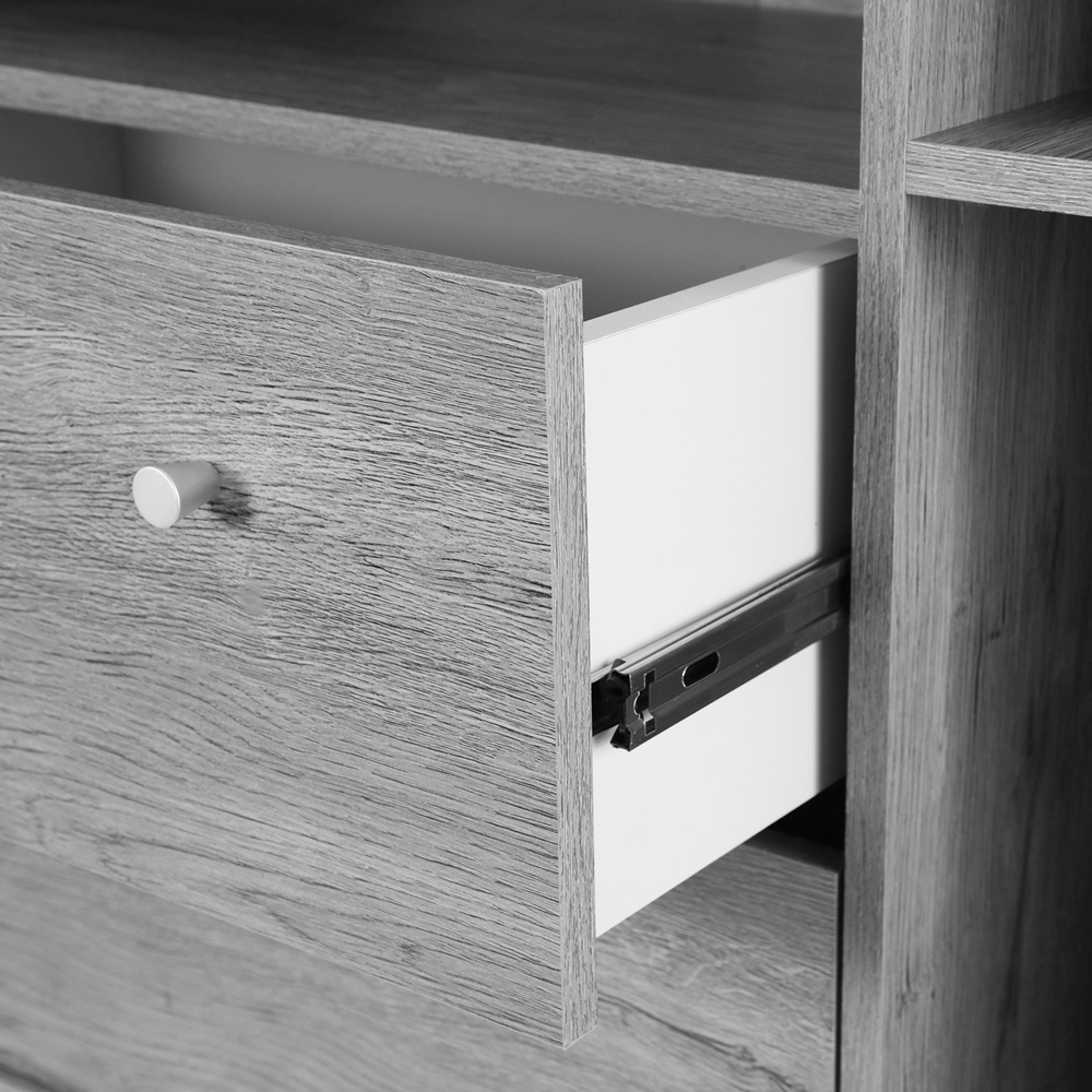 CÓMODA CON TRES CAJONERAS Y NICHO 94 X 94 X 39 CM GRIS CLARO The Home Depot México