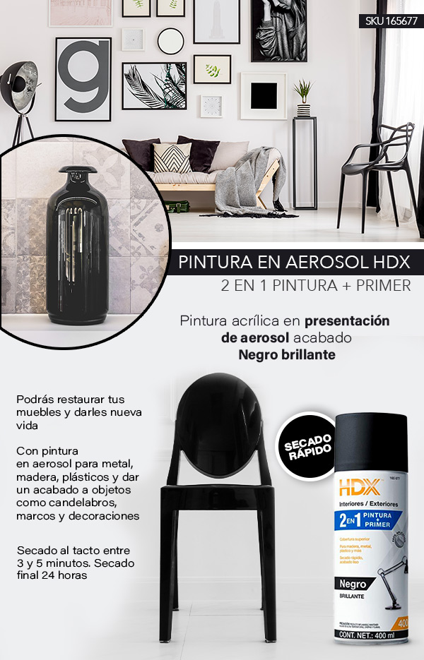 PINTURA 2 EN 1 DE 400 ML NEGRO BRILLANTE | The Home Depot México