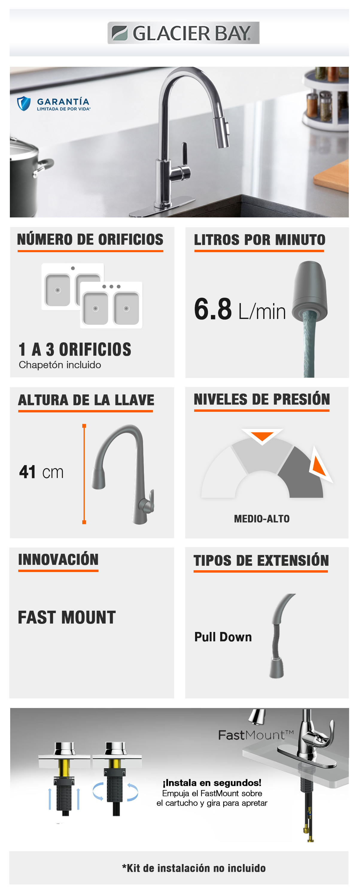 Llave Mezcladora Monomando Gourmet Cocina Monomando De Tarja