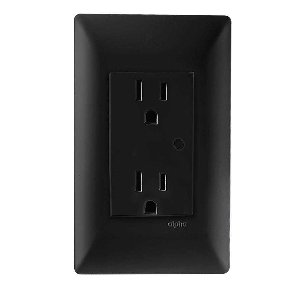 Contacto dúplex inteligente wifi de 3 módulos con placa de pared negro