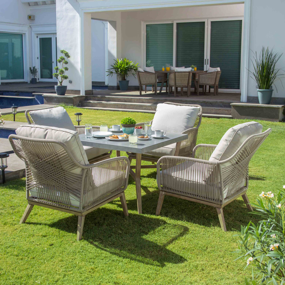 JUEGO DE JARDÍN LUXLEY GRIS/BEIGE 5 PIEZAS MIMBRE ESTRUCTURA DE ACERO