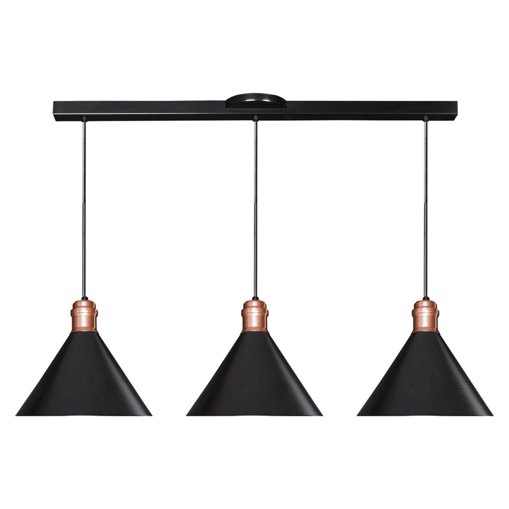 Lámpara colgante vintage de acero negro y cobre brillante 3 luces maxxi
