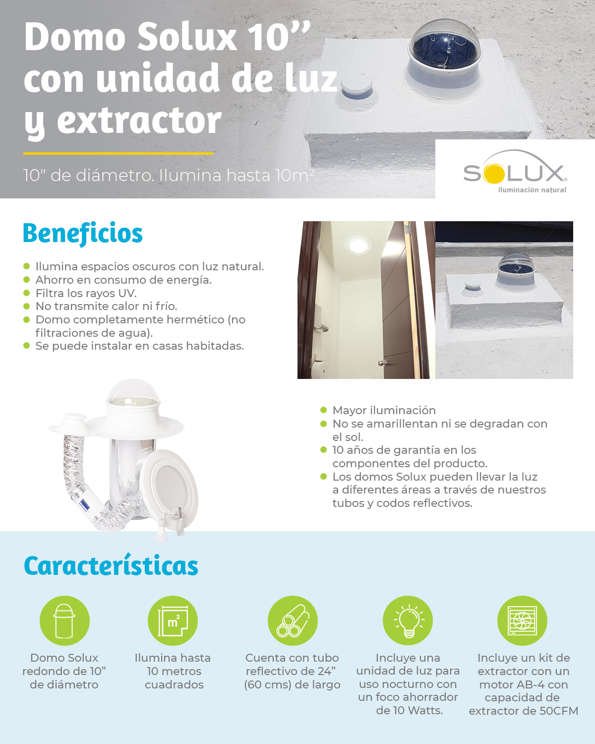 DOMO DE ILUMINACIÓN NATURAL DE 25 CM DE DIAMETRO CON UNIDAD DE LUZ Y ...