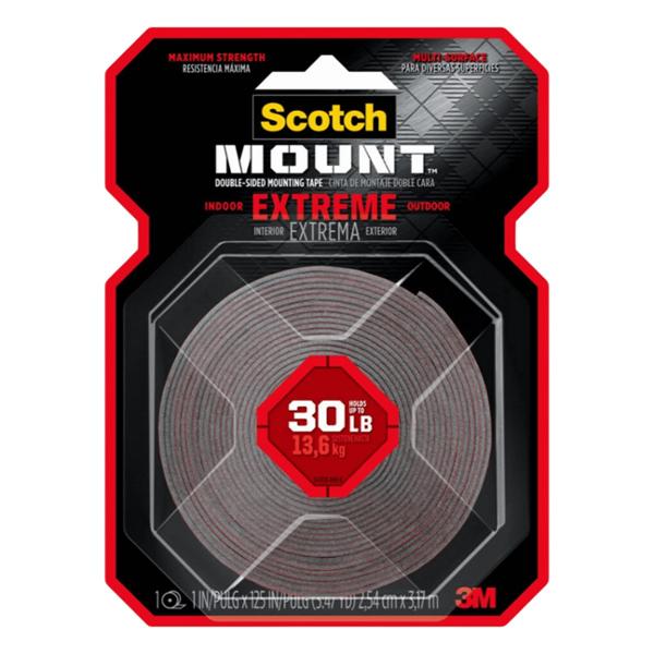 CINTA DOBLE CARA SCOTCH 3M PARA MONTAJE EXTREMA, 25 MM X 3.2 M, SOPORTA HASTA 13.6 KG
