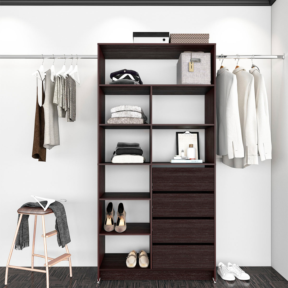 CLOSET 4 CAJONES CON ENTREPAÑERA 1.80 X 2.70 M X 39 CM CAFÉ EXPRESSO