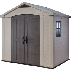 keter casa de almacenamiento exterior 256.5x182x243 cm (doble puerta) color beige / topo