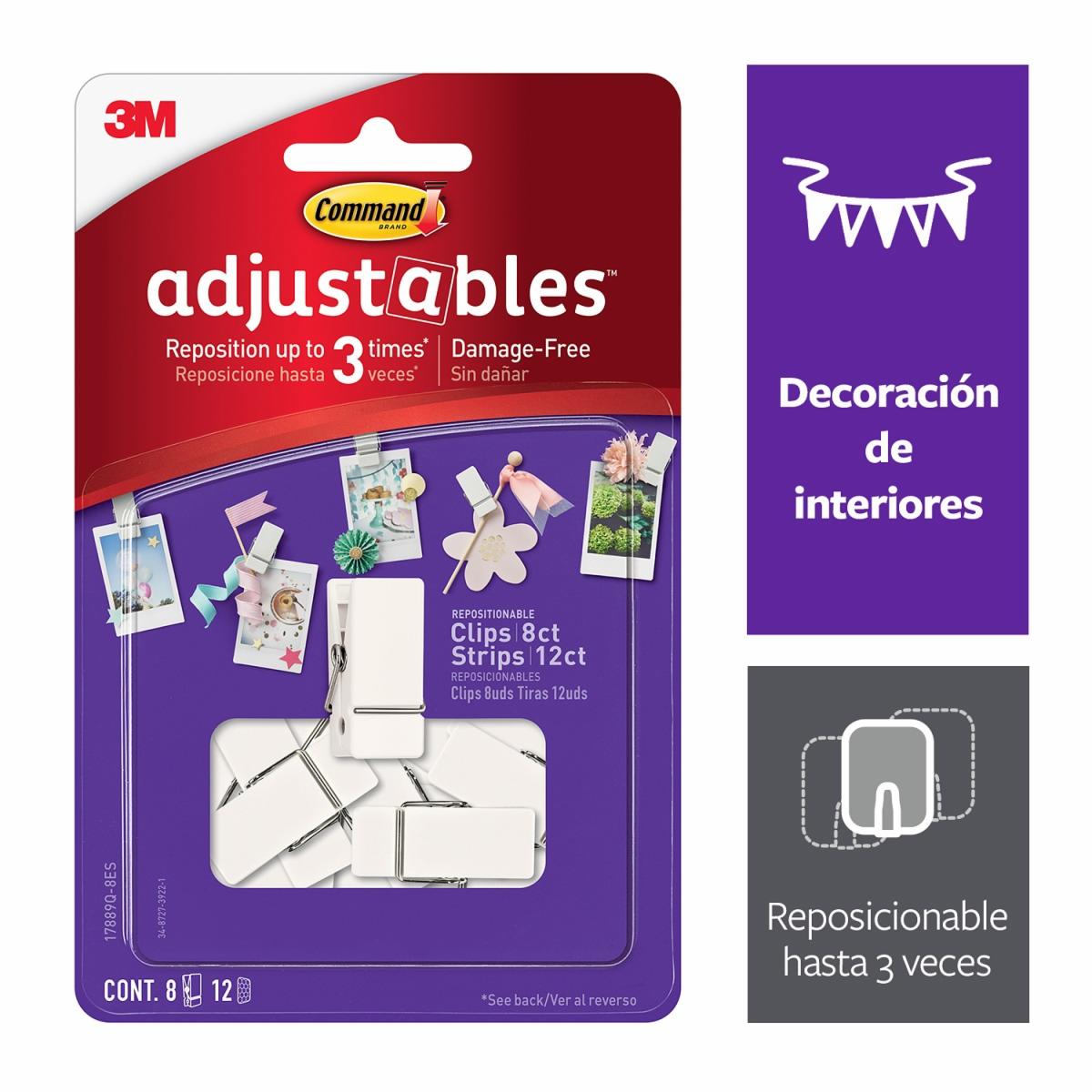 Sujetacables 3m adhesivo command -pack de 8 clips y 12 tiras adhesivas –  Papeles Del Norte