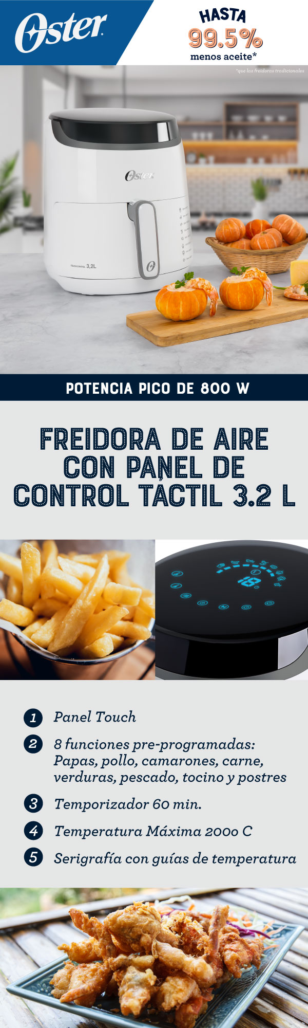 Freidora de aire con panel digital de 3.2 L CKSTAF3202D