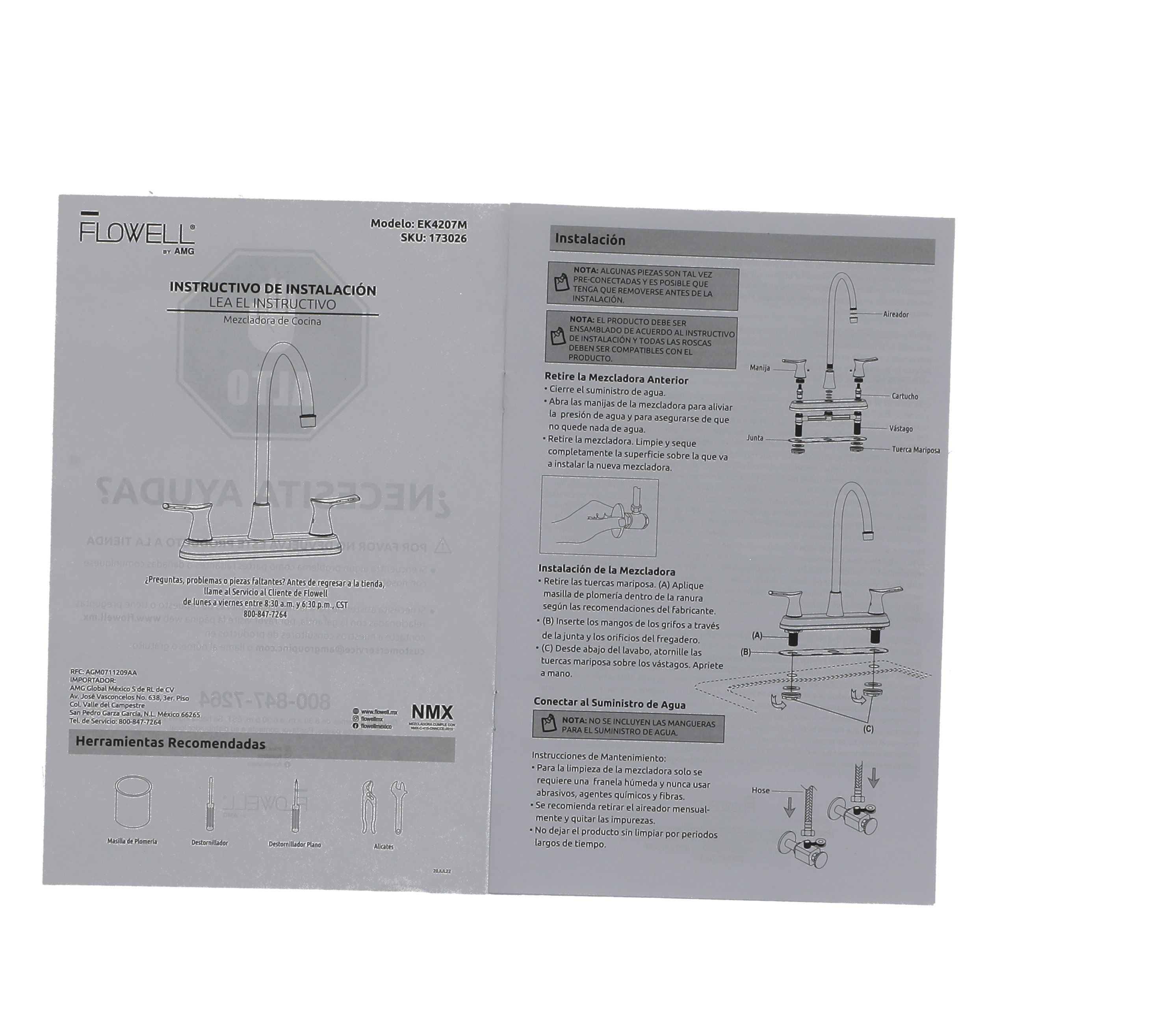 LLAVE MEZCLADORA PARA COCINA BRASILIA 8 PULGADAS CROMADO FLOWELL