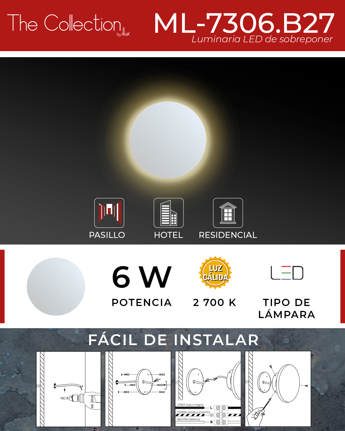 Luminaria LED 6W arbotante para muro ML7307 The Home Depot México