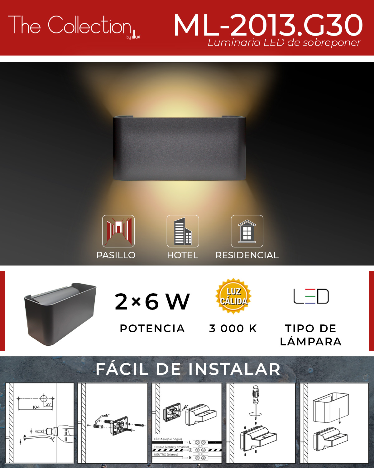 Luminaria LED arbotante para sobreponer muro The collection ML-2013.G31 ...