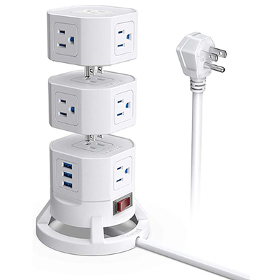 SUPRESOR 220 JOULES TORRE MULTICONTACTO 1625 WATTS 6C 4USB BLANCO