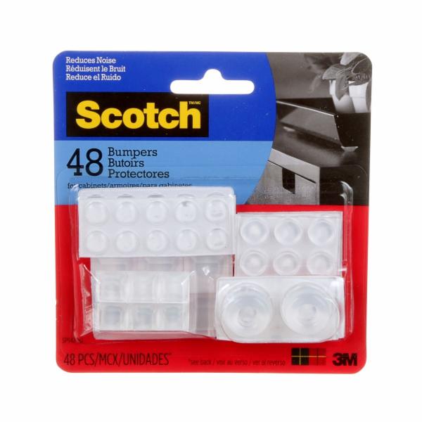 TOPES DE GOMA ANTI-IMPACTO SCOTCH, TRANSPARENTE, MULTITAMAÑOS, 48 UND