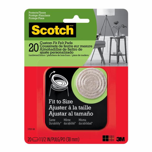 FIELTROS REDONDOS SCOTCH, BEIGE, TAMAÑO AJUSTABLE, 20 UND