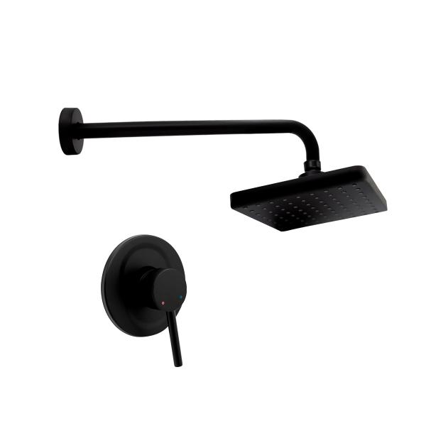 KIT DE LLAVE MEZCLADORA MONOMANDO Y REGADERA FIJA NEGRO MATE