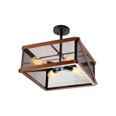COLGANTE NEGRO Y MADERA DE 4 LUCES