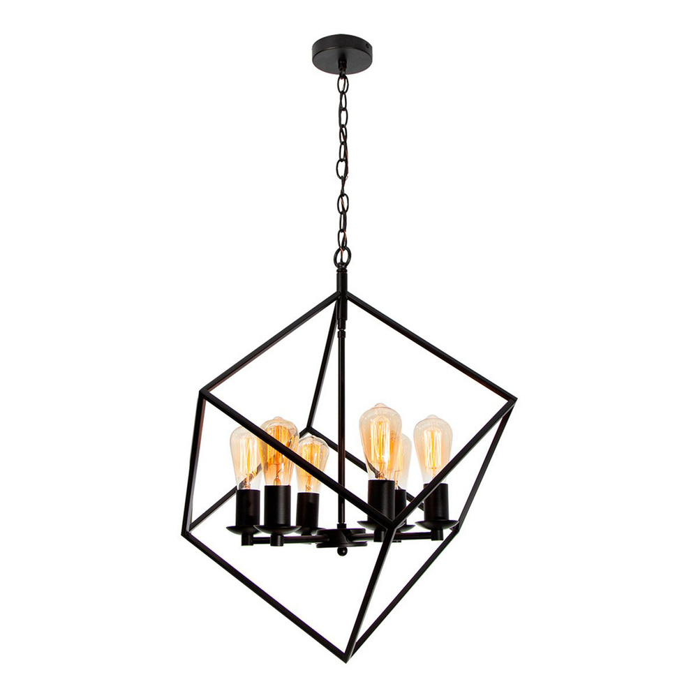 Lámpara colgante vintage de metal negro mate 6 luces cage