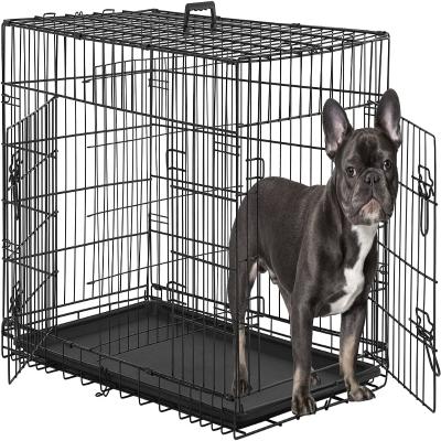 Jaula de perro de 24 pulgadas para perros pequeños, jaula portátil para  perros de interior (5-30 libras), jaula plegable de alambre de metal de  doble