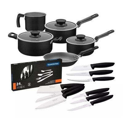 BATERÍA DE COCINA FORMIA NEGRO TRAMONTINA 8 PZAS