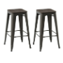 BANCOS METAL CON ASIENTO DE MADERA SIN RESPALDO DE 29 PULGADAS 42X42X73CM 2 PIEZAS BRONCE