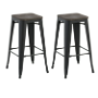 BANCOS METAL CON ASIENTO DE MADERA SIN RESPALDO DE 29 PULGADAS 42X42X73CM 2 PIEZAS NEGRO