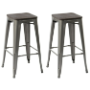 BANCOS METAL CON ASIENTO DE MADERA SIN RESPALDO DE 29 PULGADAS 42X42X73CM 2 PIEZAS PLATA