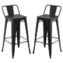 BANCOS RESPALDO MODERADO METAL CON ASIENTO DE MADERA DE 29 PULGADAS 42X42X90CM 2 PIEZAS NEGRO