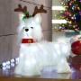 FIGURA DECORATIVA PERRO MALTÉS NAVIDEÑO BLANCO DE TELA ILUMINADO 61 CM