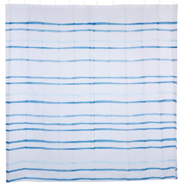 CORTINA DE REGADERA BLANCO CON LINEAS AZULES TRENDY COLLECTION PEVA CON GANCHOS