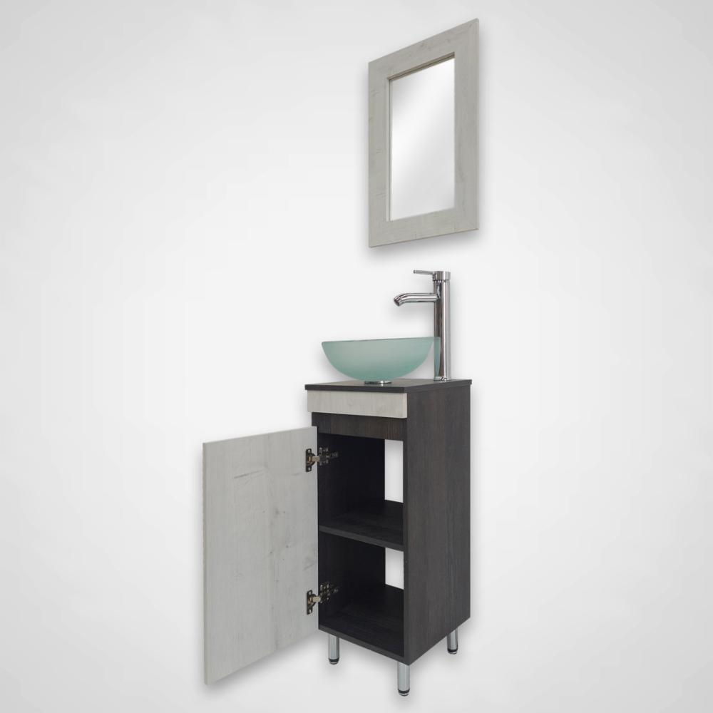 Mueble de baño Luis 1 cajón 1 puerta con espejo, sin lavabo, Color Gris  ceniza