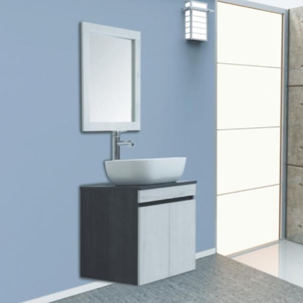 MUEBLE PARA BAÑO FLOTANTE DA VINCI 20" BLANCO Y CAFÉ MDP CON LAVABO, MONOMANDO Y ESPEJO