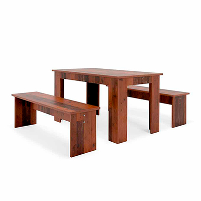 COMEDOR MUNCHEN CON 2 BANCOS COLOR NOGAL