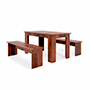 COMEDOR MUNCHEN CON 2 BANCOS COLOR NOGAL