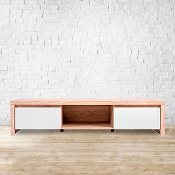 MUEBLE PARA TV KASPIAN MIX COLOR MADERA Y BLANCO BRILLANTE