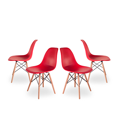 SET DE 4 SILLAS OSLO REPLICA EAMES COLOR ROJO