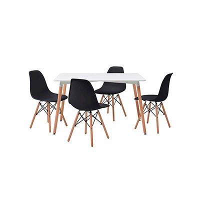 COMEDOR LONDON CON 4 SILLAS OSLO COLOR BLANCO Y NEGRO