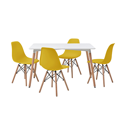 COMEDOR LONDON CON 4 SILLAS OSLO COLOR BLANCO Y AMARILLO