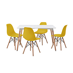 alterego comedor london con 4 sillas oslo color blanco y amarillo