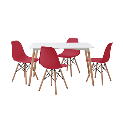 COMEDOR LONDON CON 4 SILLAS OSLO COLOR BLANCO Y ROJO