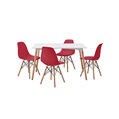 alterego comedor london con 4 sillas oslo color blanco y rojo
