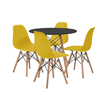 COMEDOR CHAD CON 4 SILLAS OSLO COLOR NEGRO Y AMARILLO